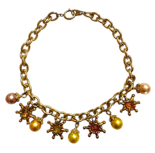 1980s Jacky de G. Solar Charm Statement Necklace