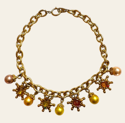 1980s Jacky de G. Solar Charm Statement Necklace