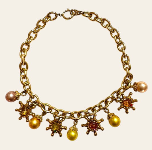 1980s Jacky de G. Solar Charm Statement Necklace