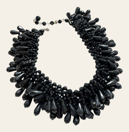 Vintage Faceted Black Glass Statement Choker Necklace