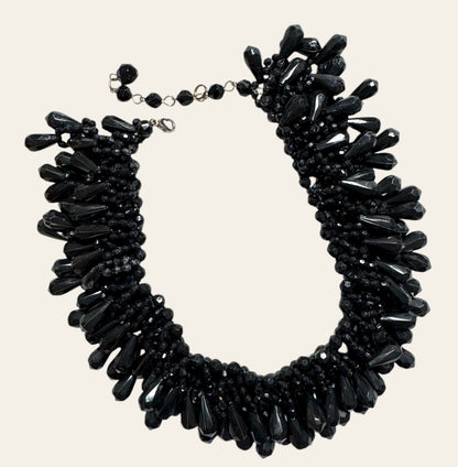 Vintage Faceted Black Glass Statement Choker Necklace