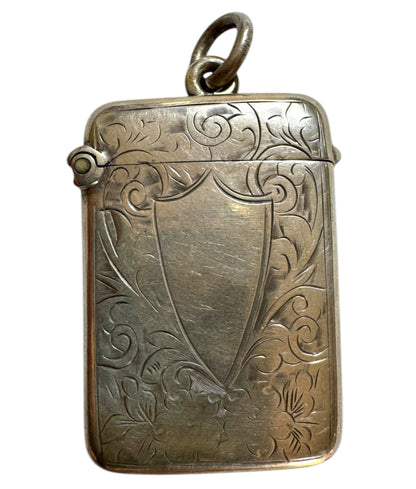 Victorian Sterling Silver Vesta Pendant — Floral Engraved Match Safe Necklace (c.1880s)