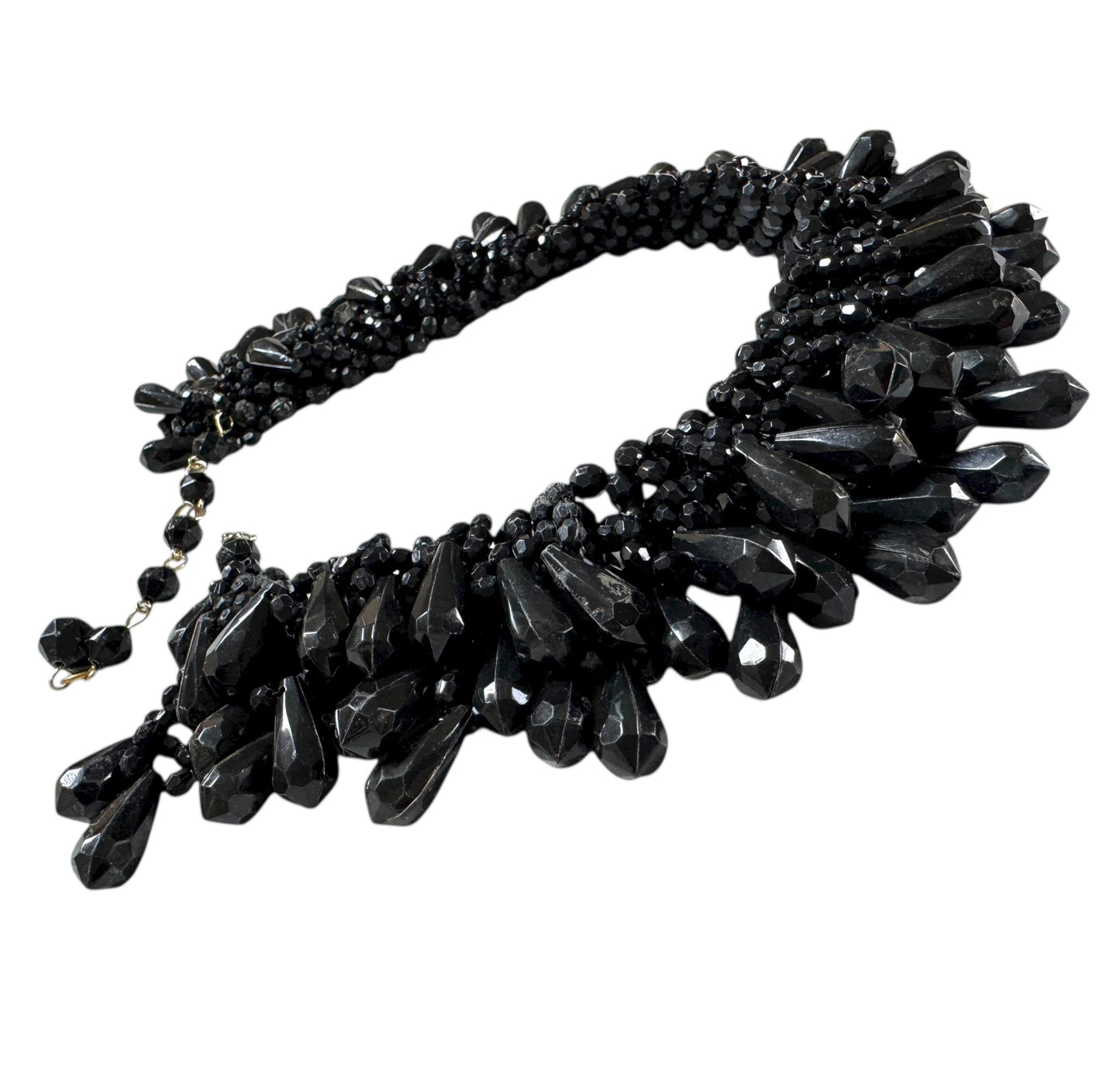 Vintage Faceted Black Glass Statement Choker Necklace