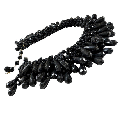 Vintage Faceted Black Glass Statement Choker Necklace
