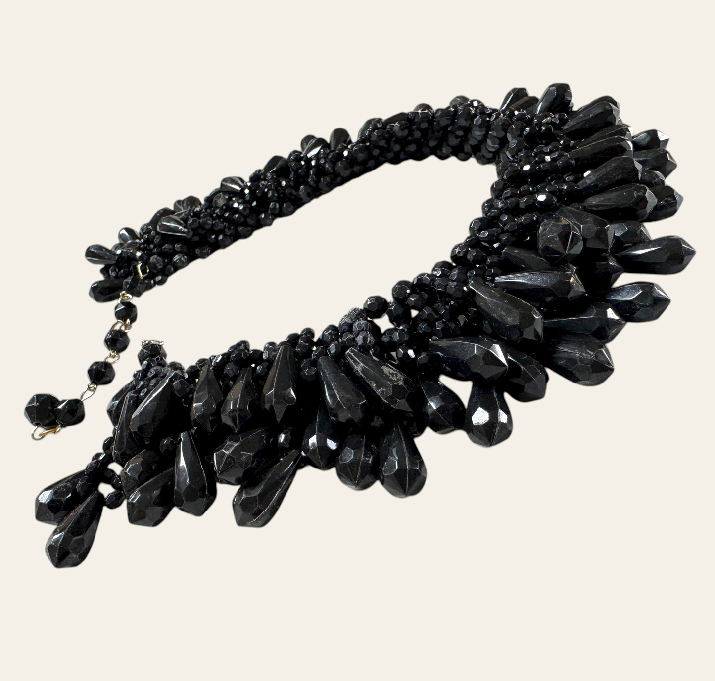 Vintage Faceted Black Glass Statement Choker Necklace