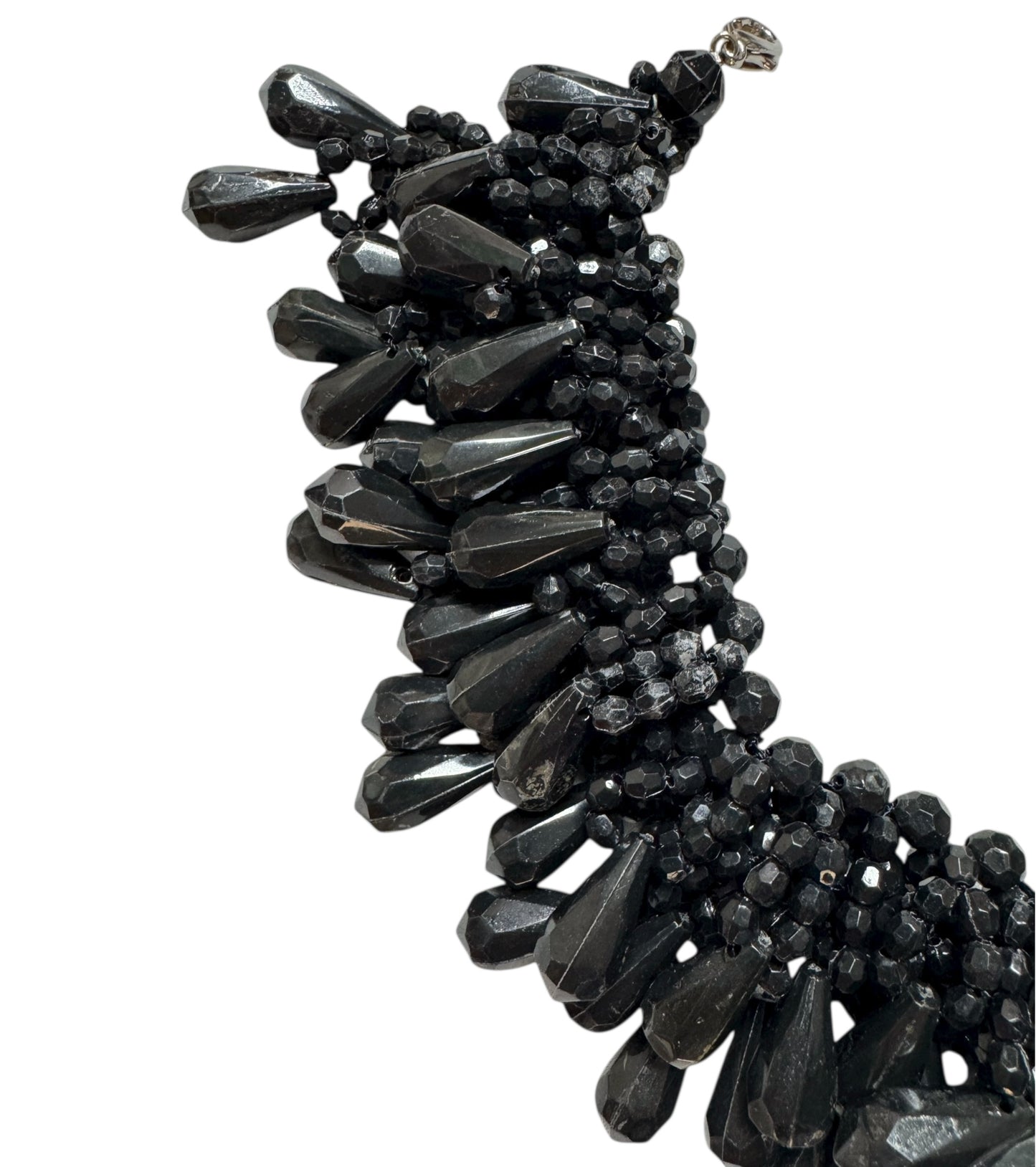 Vintage Faceted Black Glass Statement Choker Necklace