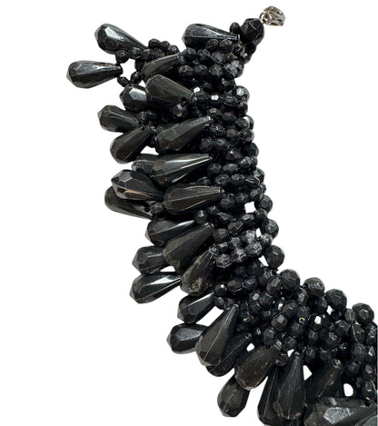 Vintage Faceted Black Glass Statement Choker Necklace