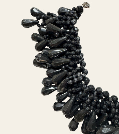 Vintage Faceted Black Glass Statement Choker Necklace