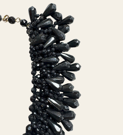 Vintage Faceted Black Glass Statement Choker Necklace