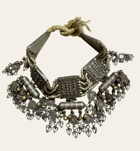 1930s Massive Antique Yemeni Tribal Silver Choker Necklace