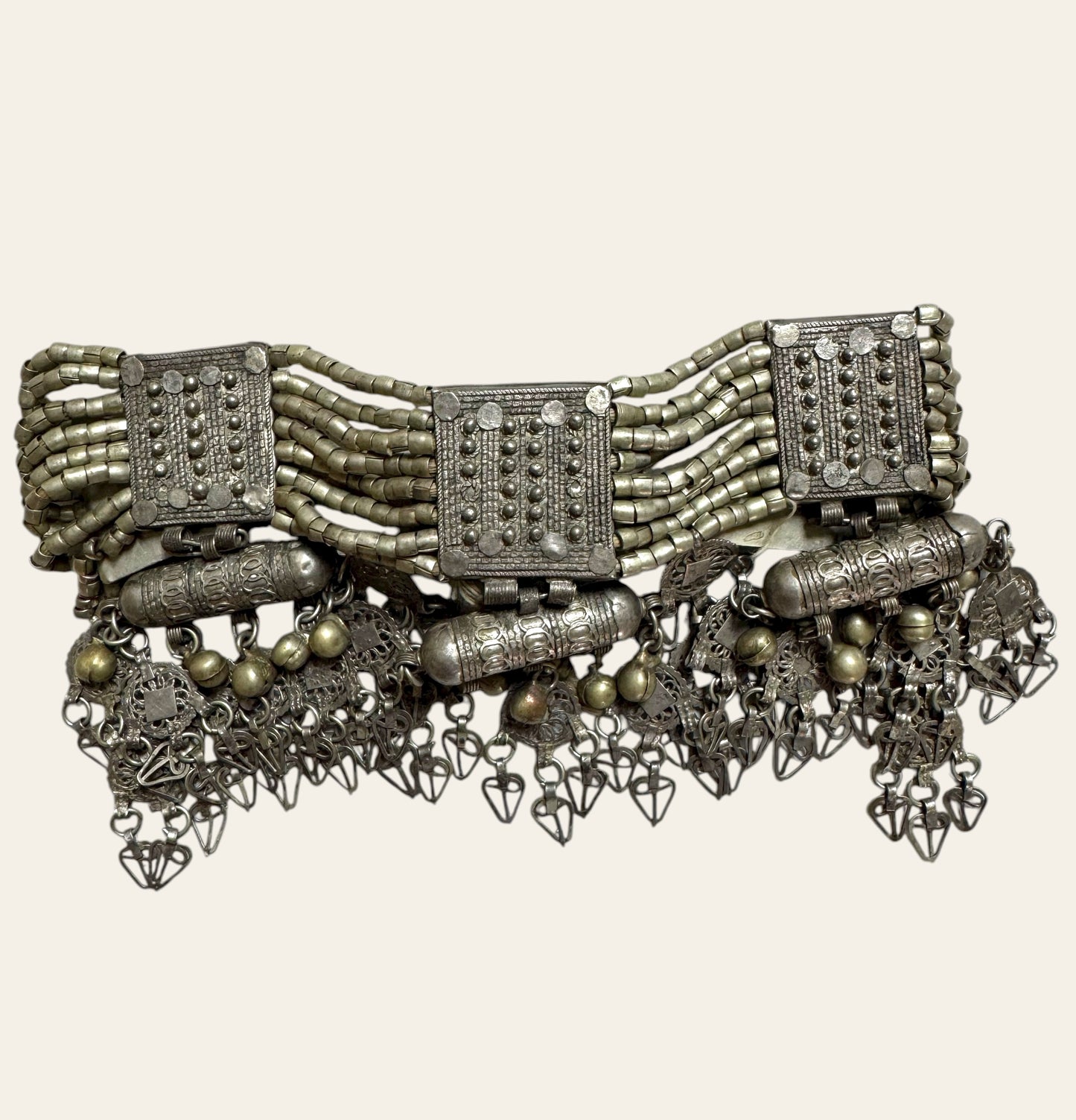 1930s Massive Antique Yemeni Tribal Silver Choker Necklace