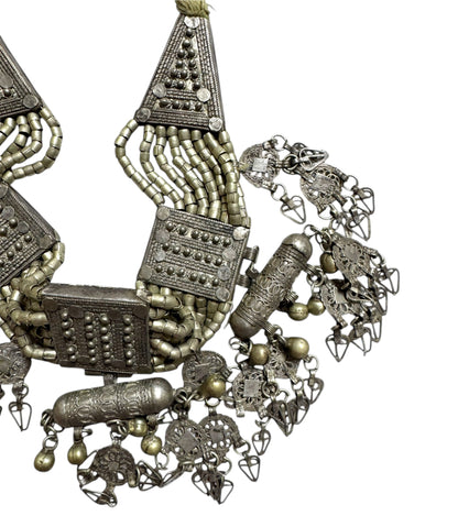 1930s Massive Antique Yemeni Tribal Silver Choker Necklace