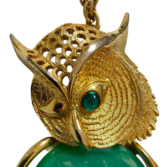 Massive Green Owl Pendant Necklace
