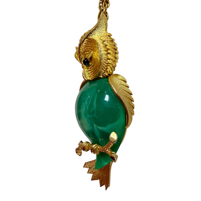 Massive Green Owl Pendant Necklace