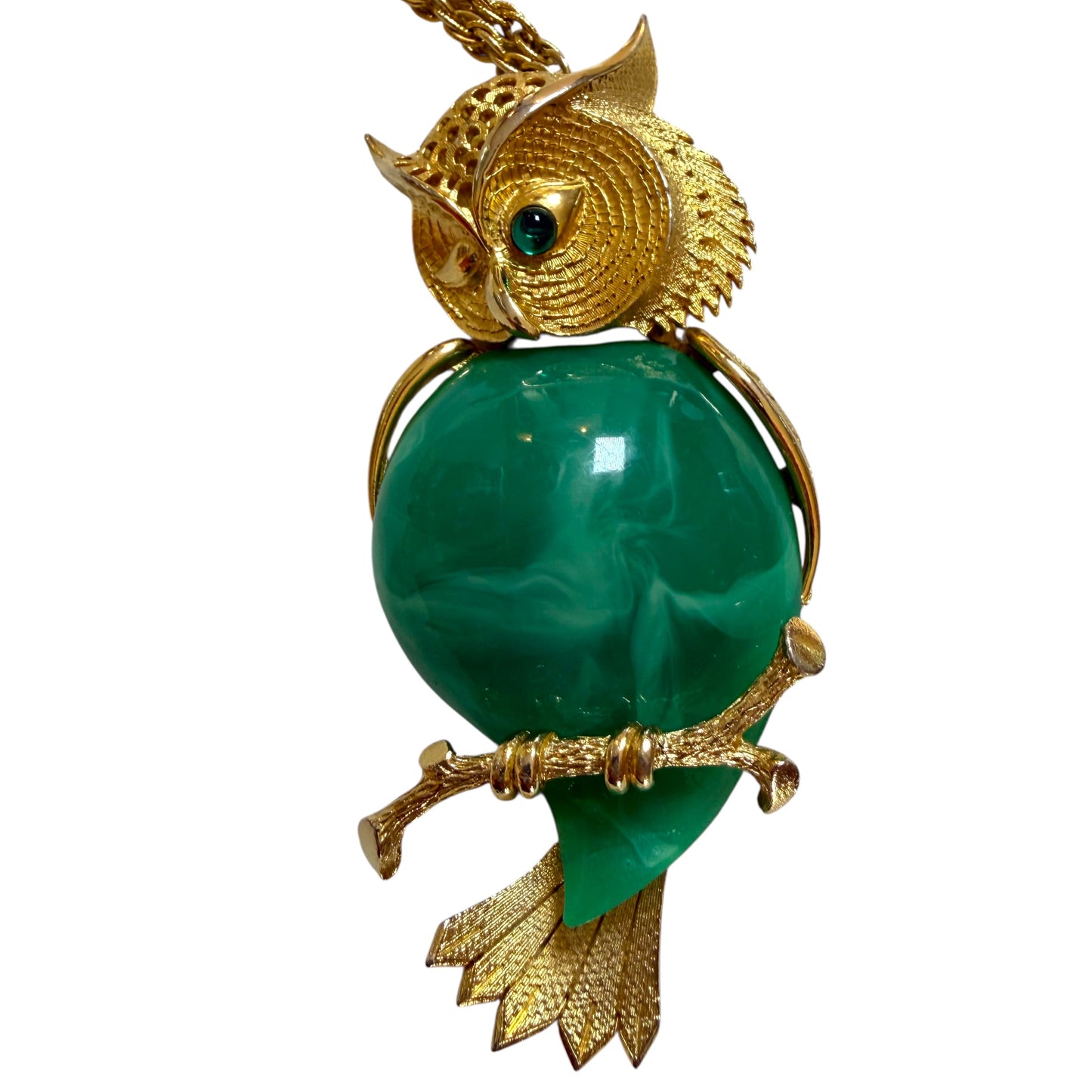 Massive Green Owl Pendant Necklace