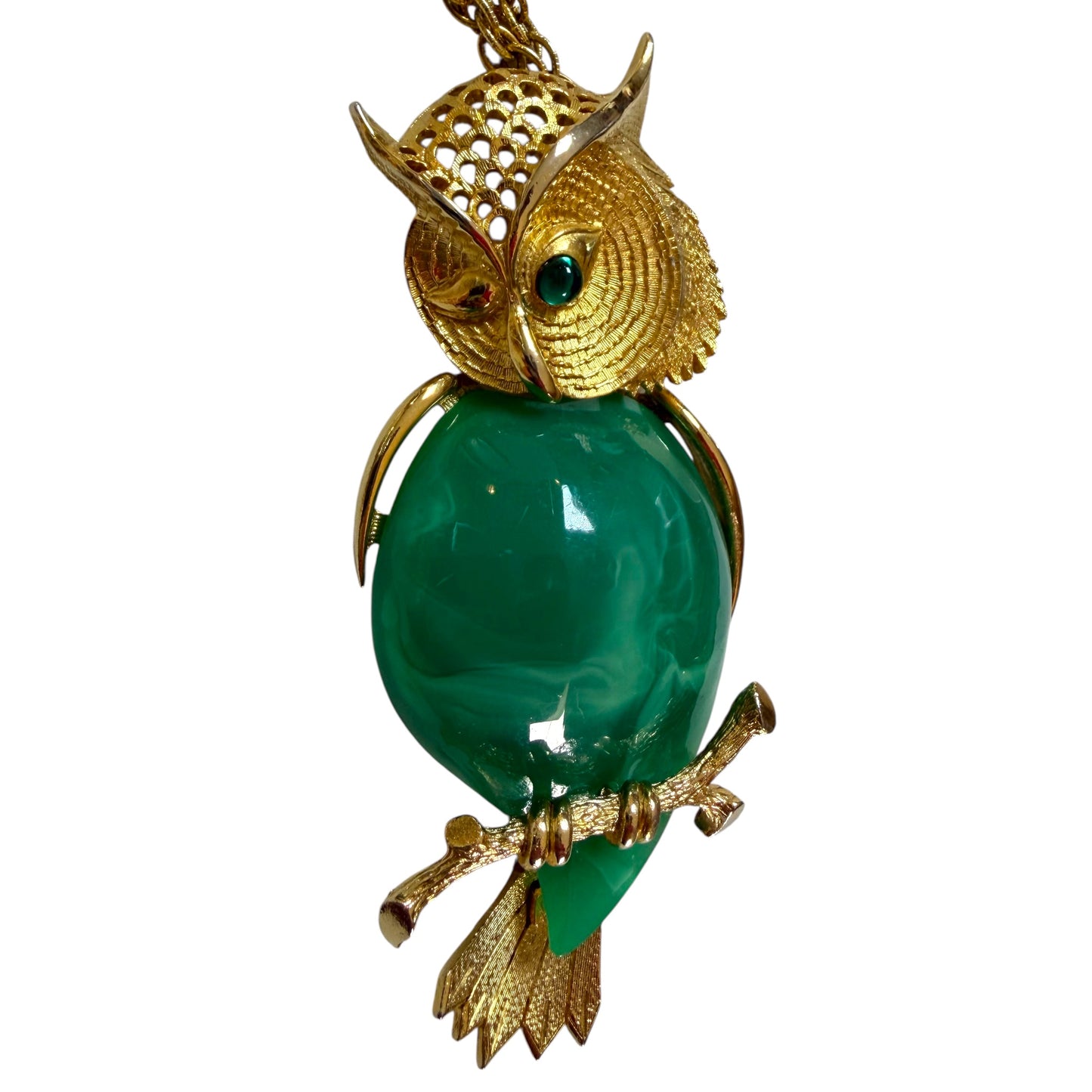 Massive Green Owl Pendant Necklace