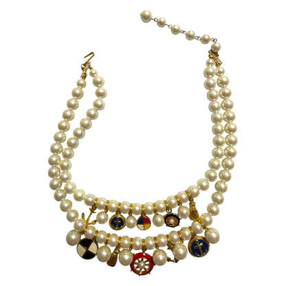 1990s Marvella Marvella Double Strand Pearl Charm Necklace