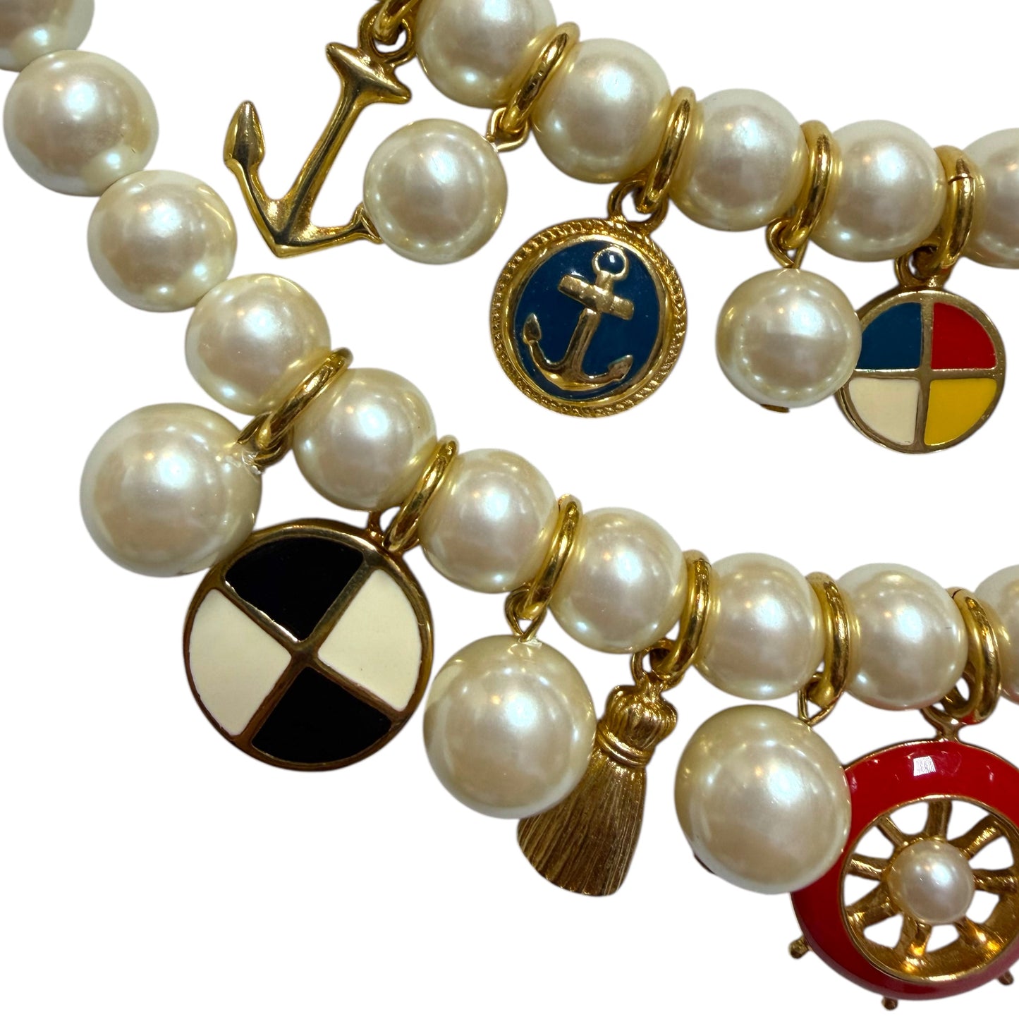 1990s Marvella Marvella Double Strand Pearl Charm Necklace