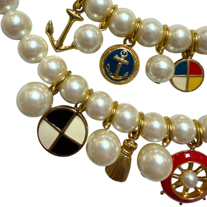 1990s Marvella Marvella Double Strand Pearl Charm Necklace