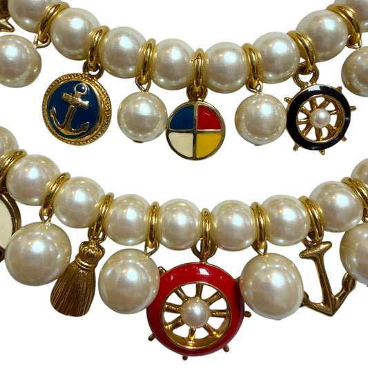 1990s Marvella Marvella Double Strand Pearl Charm Necklace