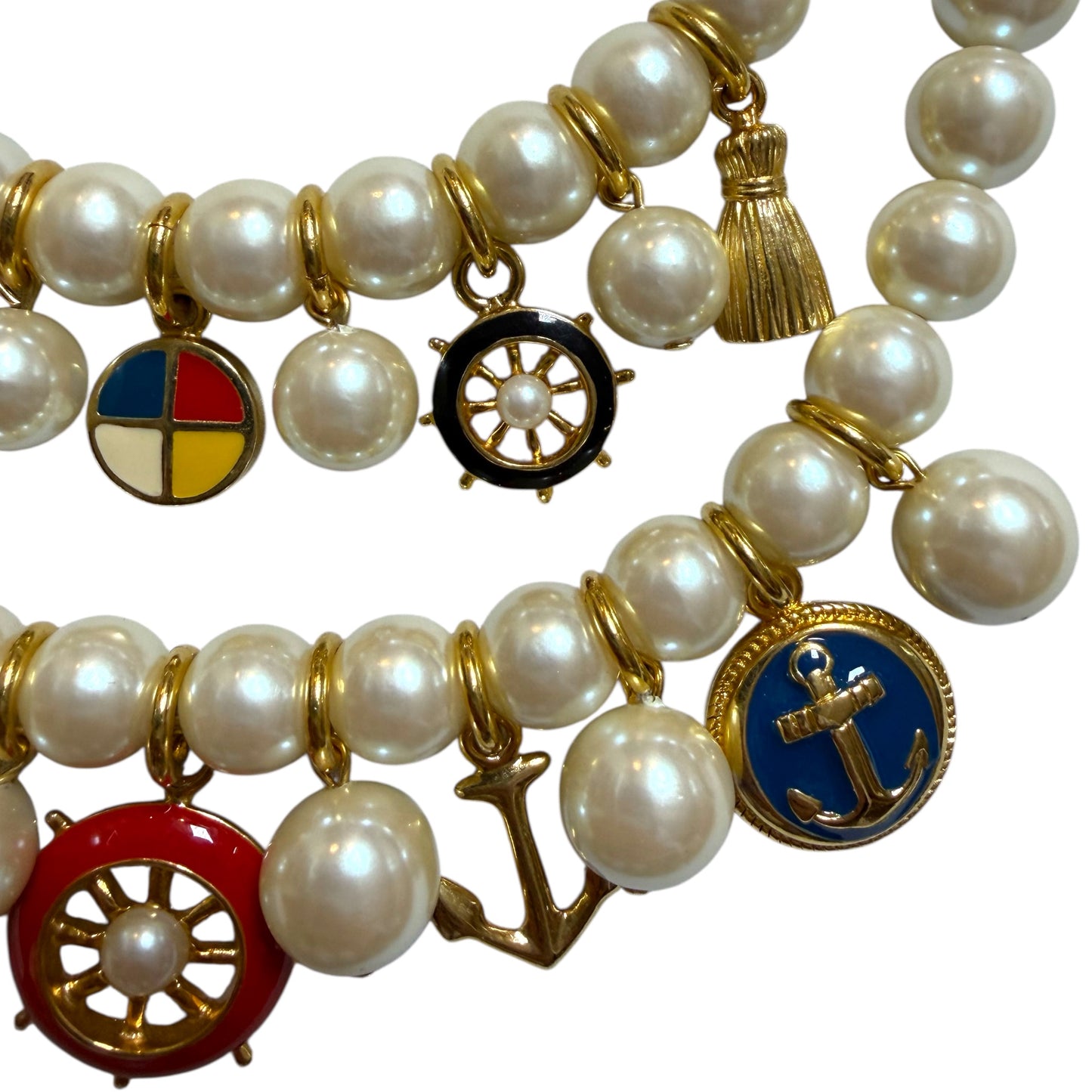 1990s Marvella Marvella Double Strand Pearl Charm Necklace