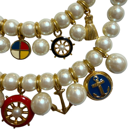 1990s Marvella Marvella Double Strand Pearl Charm Necklace