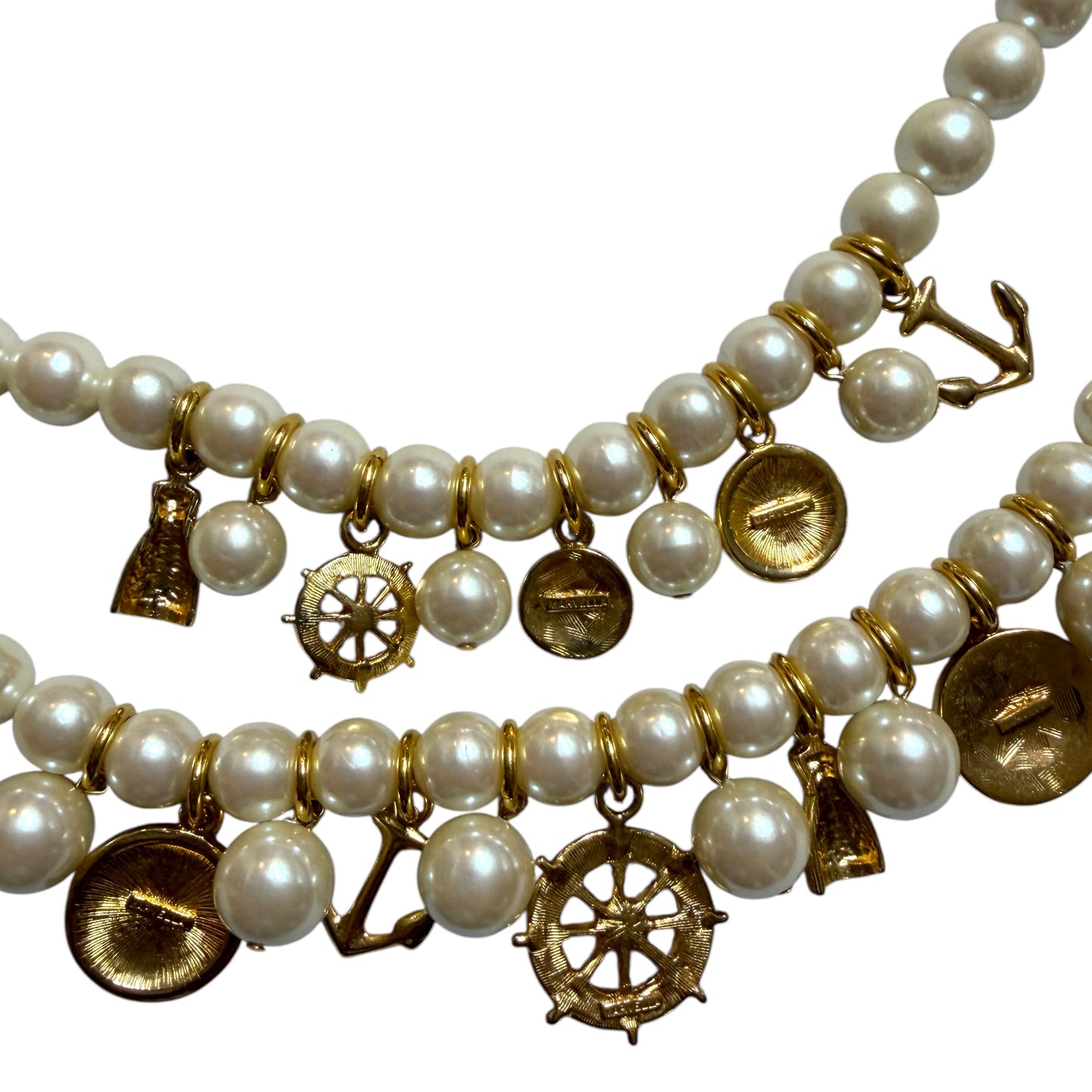 1990s Marvella Marvella Double Strand Pearl Charm Necklace