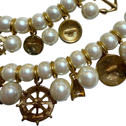 1990s Marvella Marvella Double Strand Pearl Charm Necklace