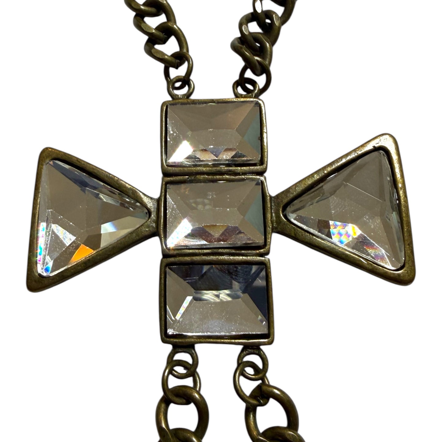Long Rhinestone Cross Pendant Necklace