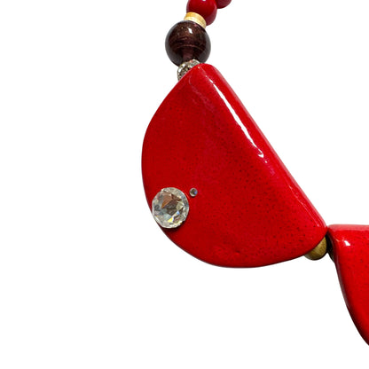 1980's Massive Avant-Garde Red and Wood Statement Necklace