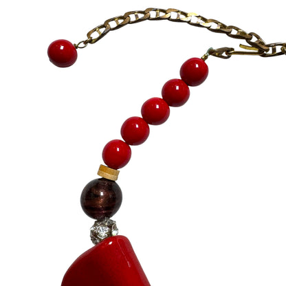 1980's Massive Avant-Garde Red and Wood Statement Necklace