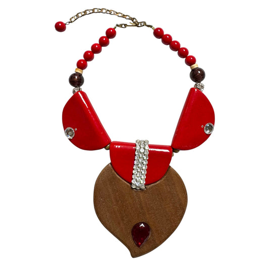 1980's Massive Avant-Garde Red and Wood Statement Necklace