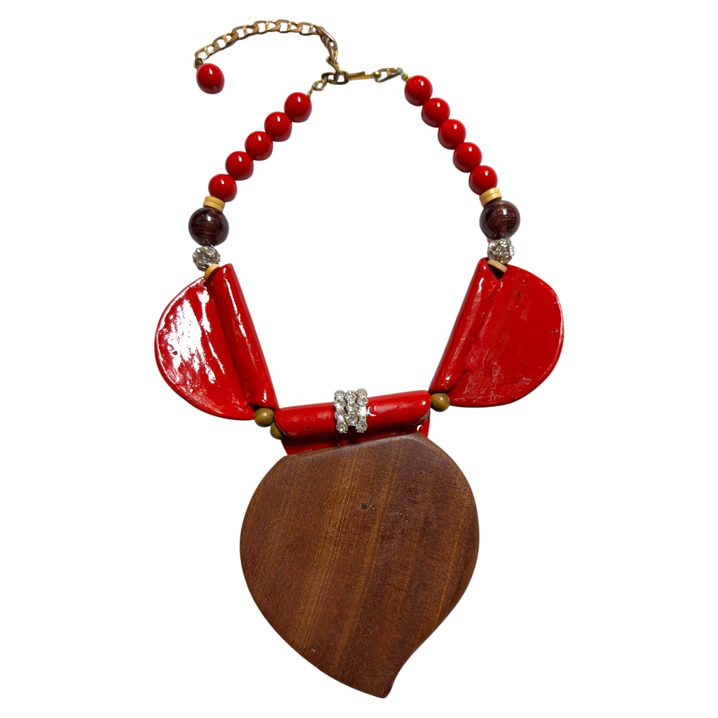 1980's Massive Avant-Garde Red and Wood Statement Necklace