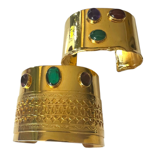1980's Tulla Booth Gold Plated Cabochons Cuffs
