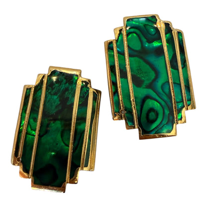 Green Art Deco Inspired Clip On Earrings