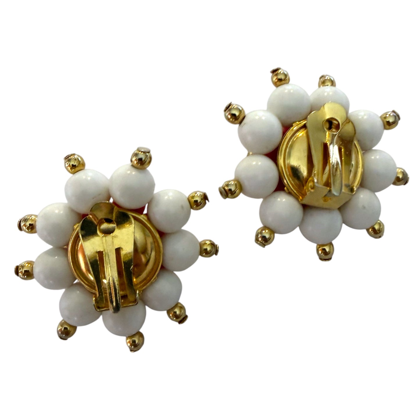 1960's Red And White Beaded Clip On Earrings