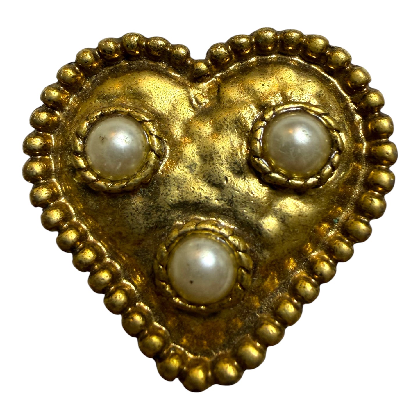 Vintage Gold Tone Heart Pearl Clip On Earrings