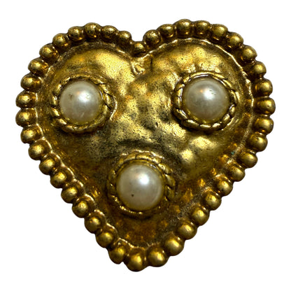 Vintage Gold Tone Heart Pearl Clip On Earrings