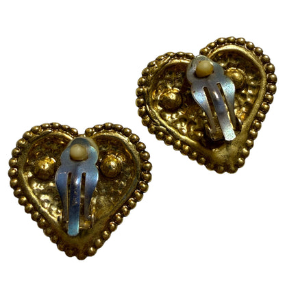 Vintage Gold Tone Heart Pearl Clip On Earrings