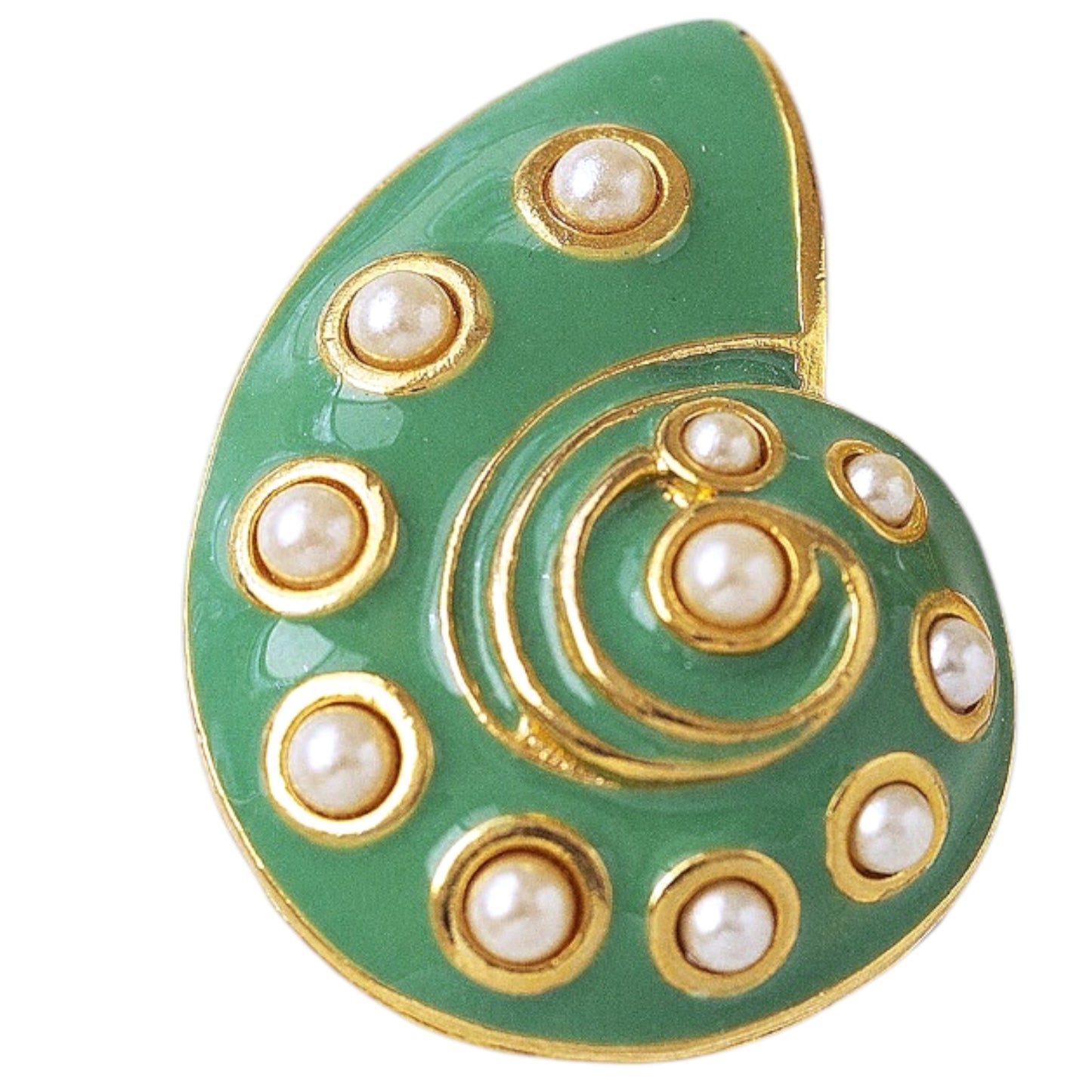 Kenneth Jay Lane Seafoam Enamel Nautilus Shell Clip-On Earrings