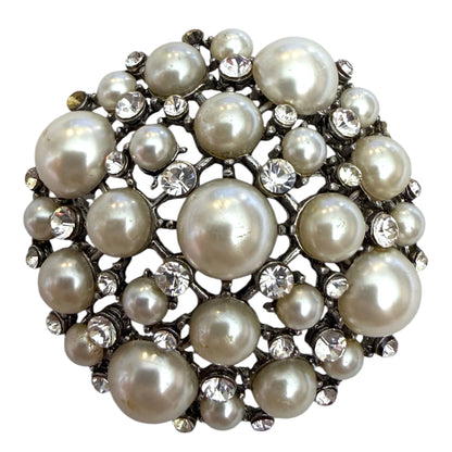 Faux Pearl Rhinestone Brooch