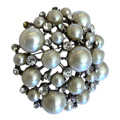 Faux Pearl Rhinestone Brooch