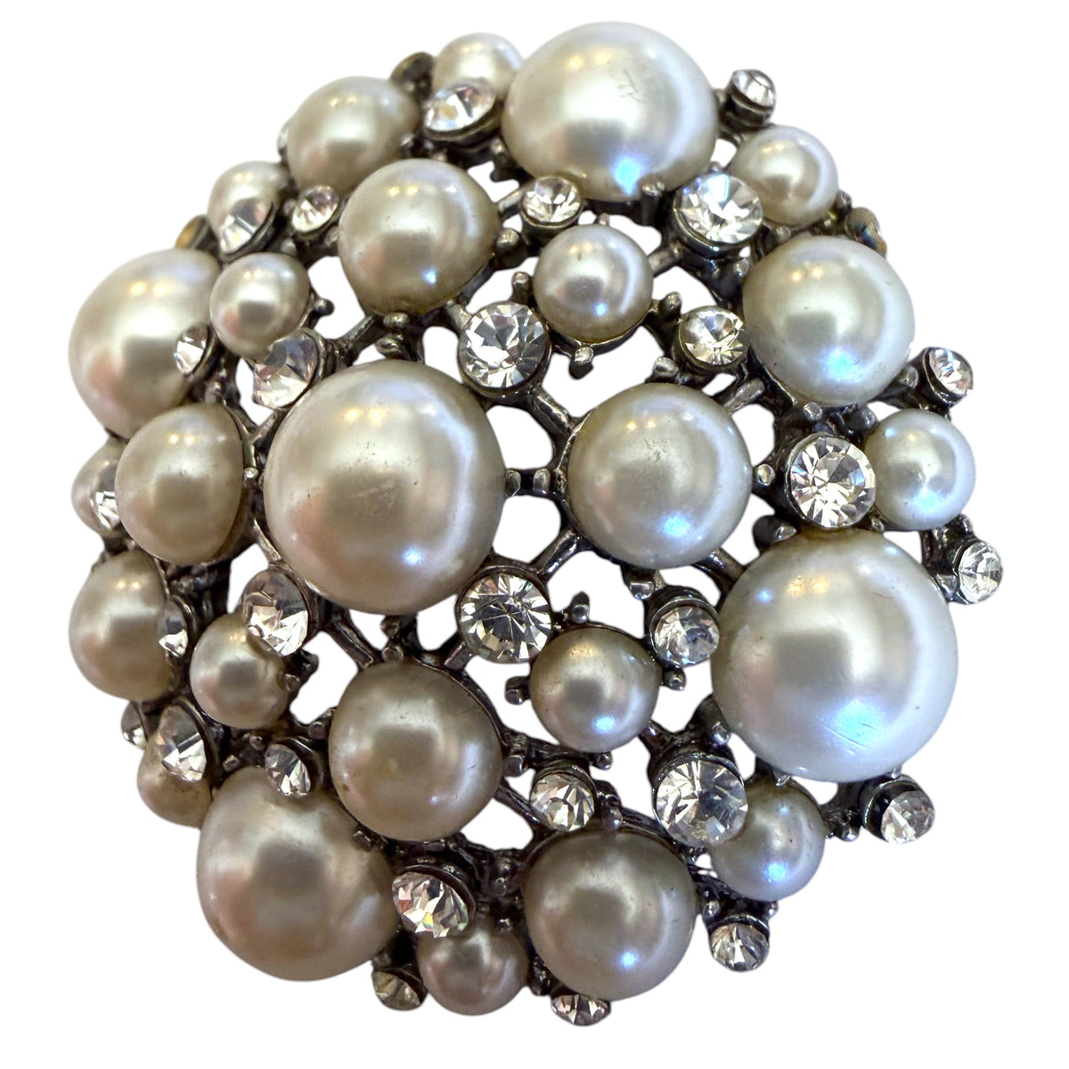 Faux Pearl Rhinestone Brooch