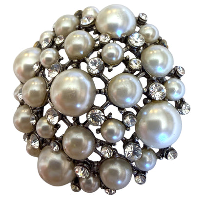 Faux Pearl Rhinestone Brooch