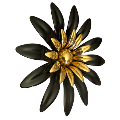 Sarah Coventry Black Flower Brooch And Earrings Set