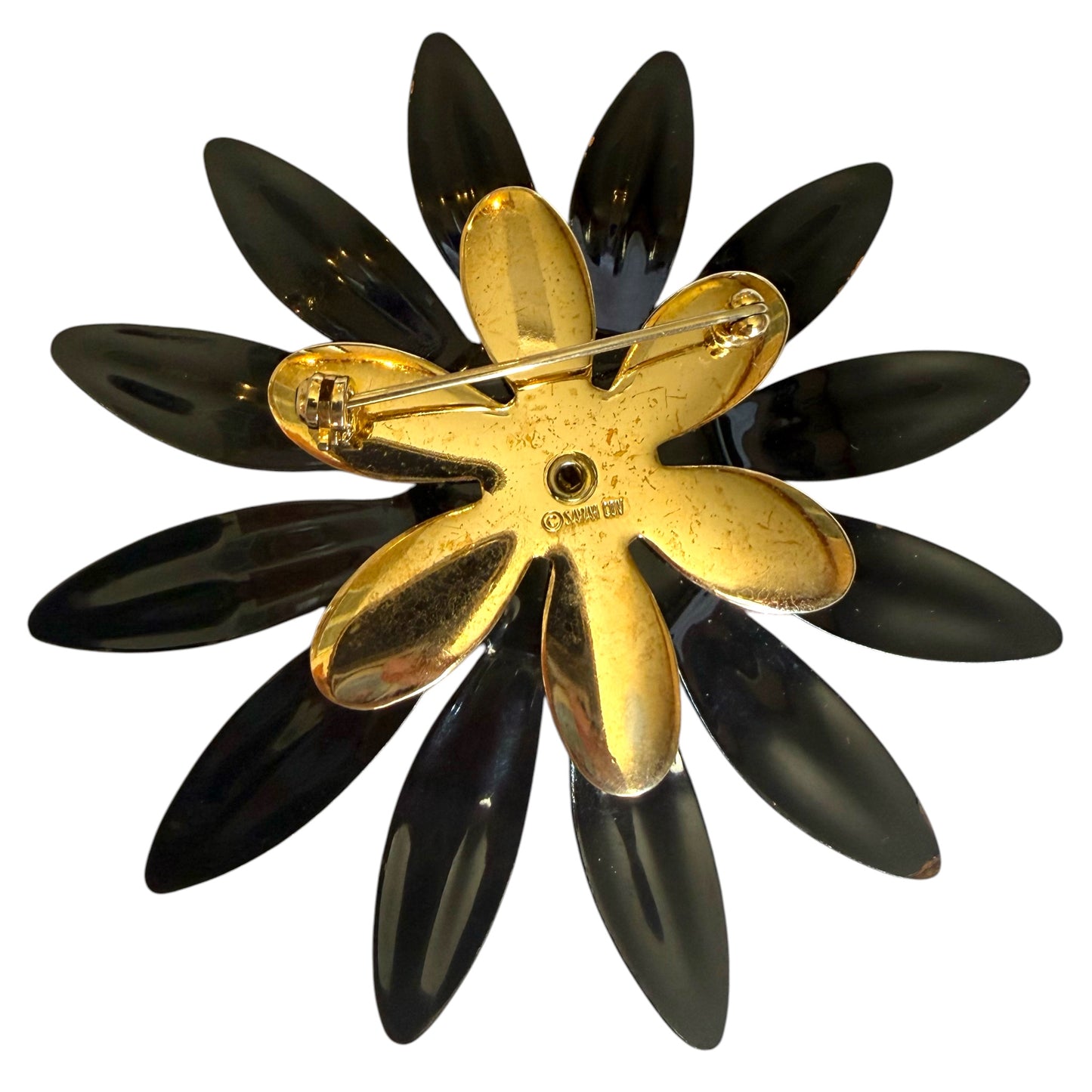 Sarah Coventry Black Flower Brooch And Earrings Set