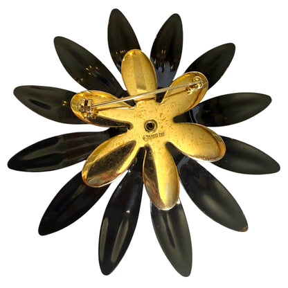 Sarah Coventry Black Flower Brooch And Earrings Set