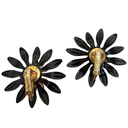 Sarah Coventry Black Flower Brooch And Earrings Set