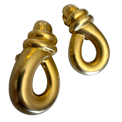 LES BERNARD Gold Tone Chunky Clip On Earrings