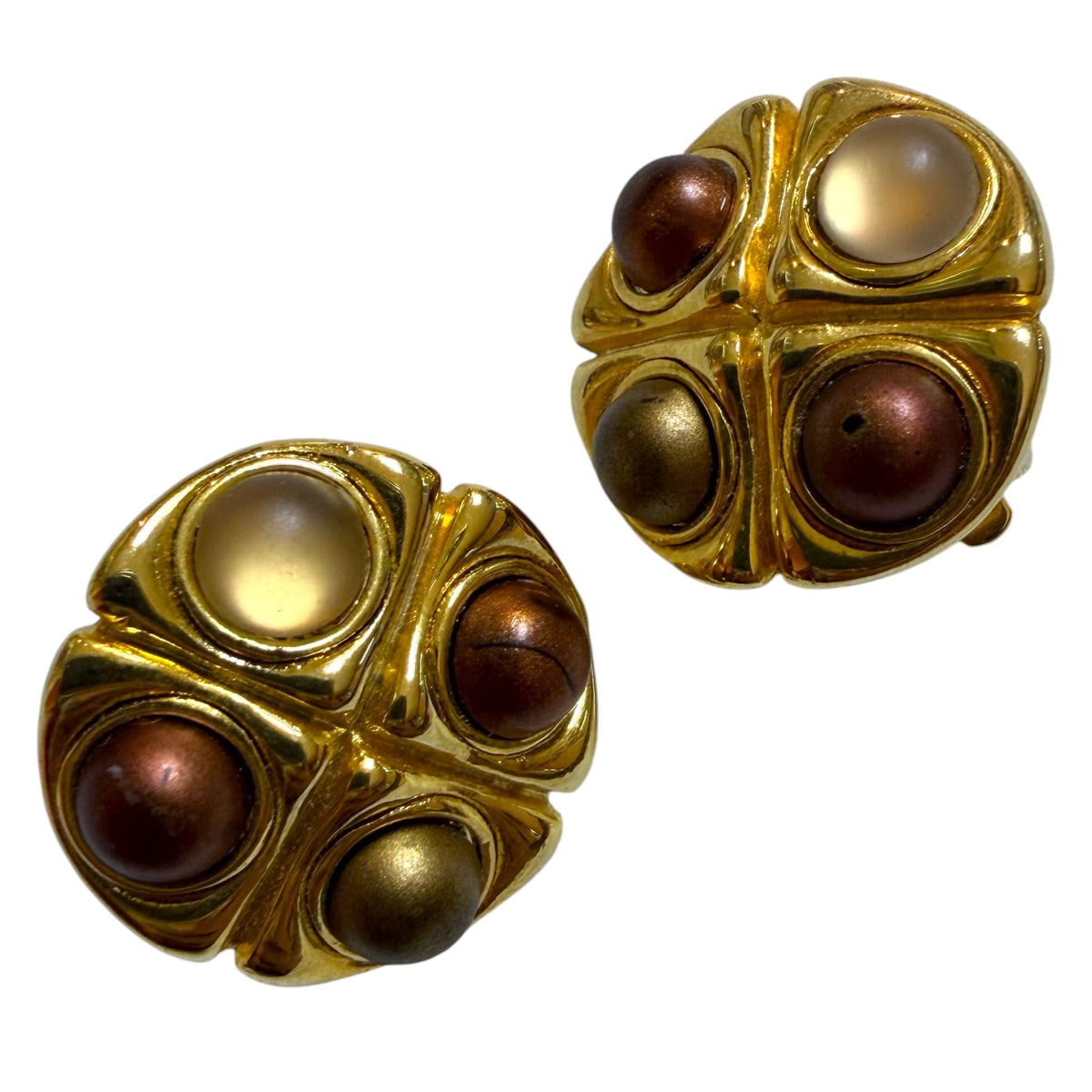 1980's Gold Tone Multitone Clip On Earrings